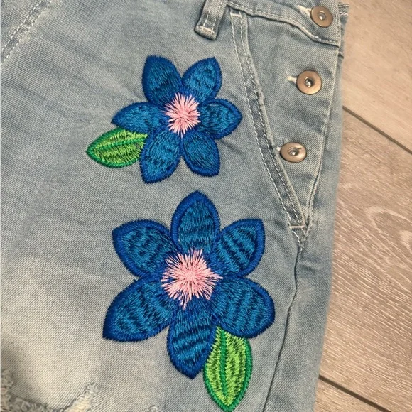 Denim Overalls with Floral Embroidery - Picture 2 of 8